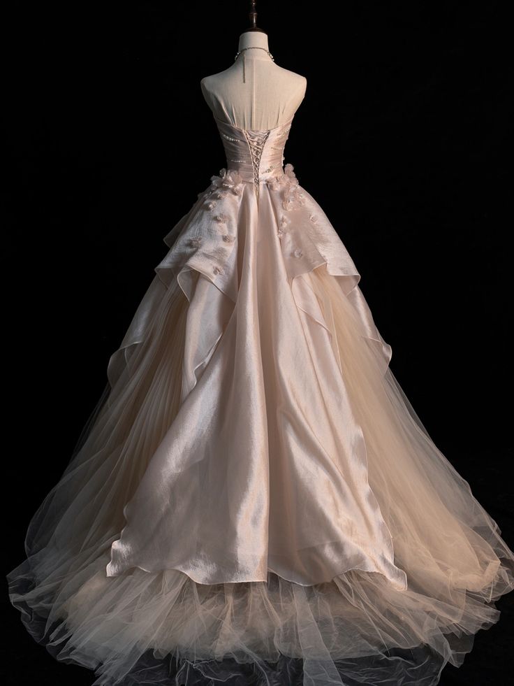 Elegante vestido de noche formal de fiesta rosa, corte A, sin tirantes, de tul perlado, largo hasta el suelo, TP2041