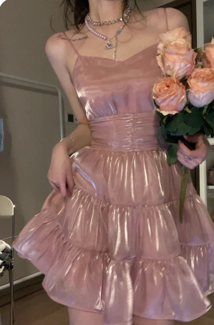 Sweet Pink A-line Spaghetti Strap Short Birthday Party Dress Homecoming Dress TP2075