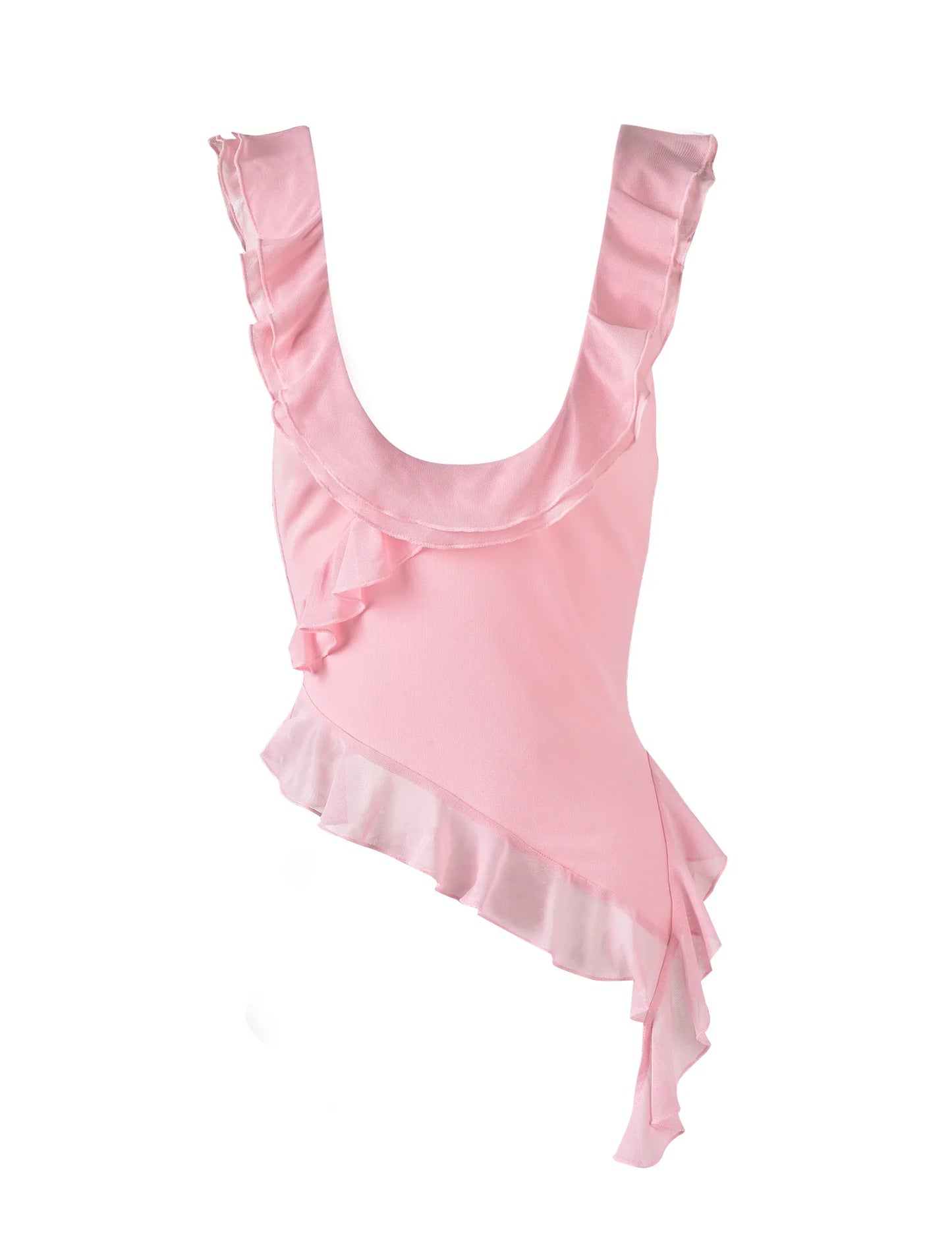 Sexy Pink Two Piece Low Cut Chiffon Ruffle Party Dress Homecoming Dress TP2098