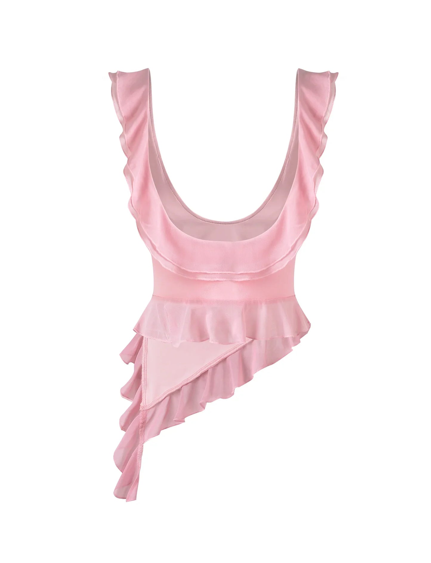 Sexy Pink Two Piece Low Cut Chiffon Ruffle Party Dress Homecoming Dress TP2098