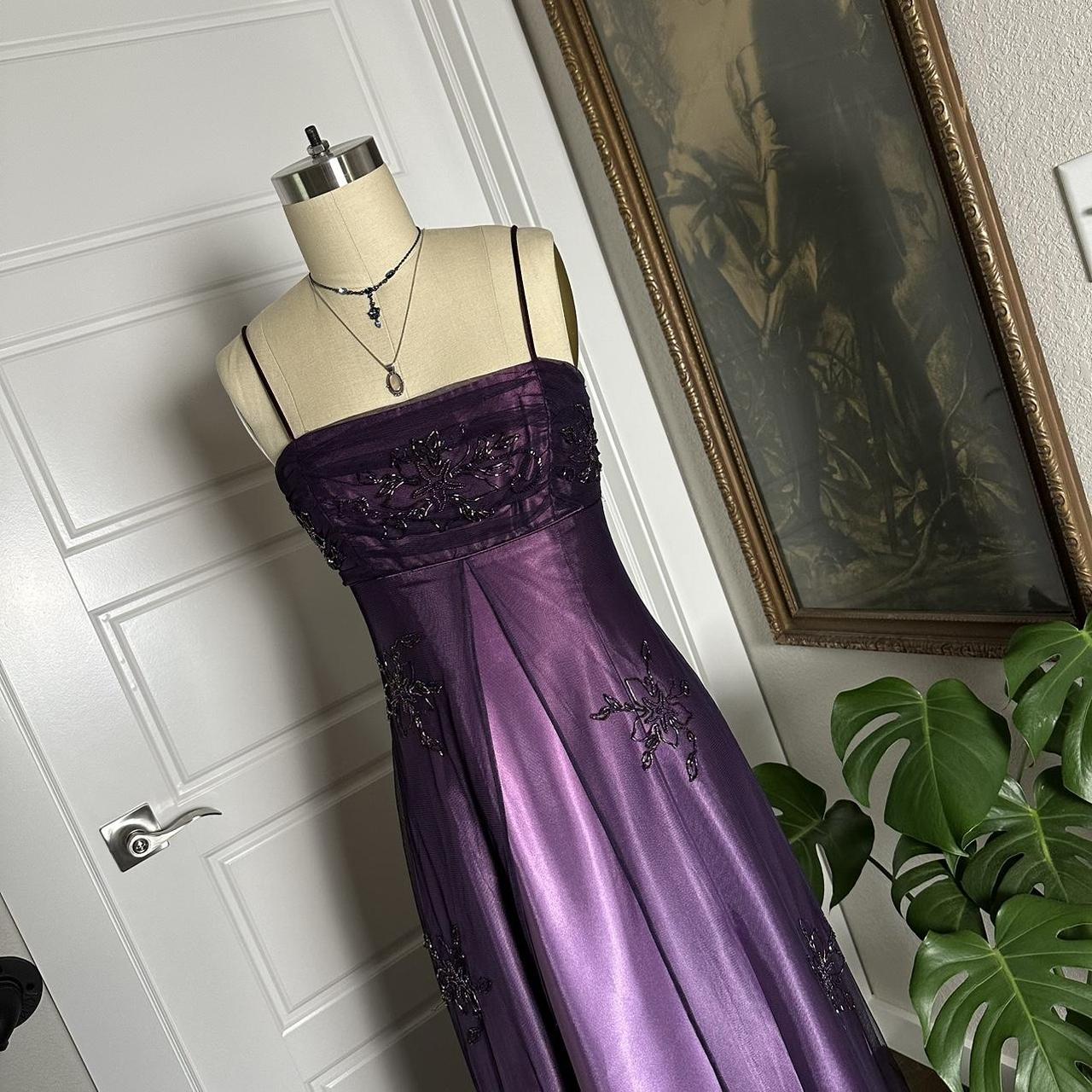 Vestido de fiesta largo de satén y tul morado, corte A, largo hasta el suelo, TP2120