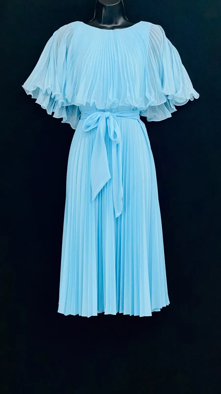 Elegante vestido de noche formal plisado hasta los tobillos con corte en A en azul TP2160