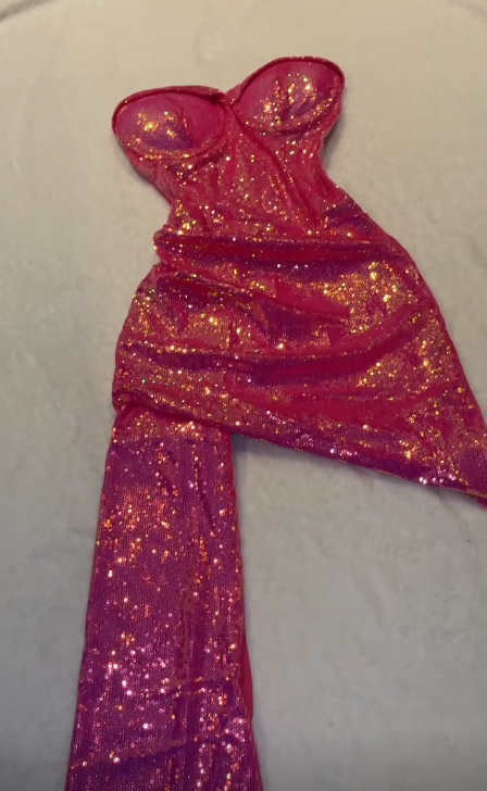 Vestido de noche corto de sirena con lentejuelas y escote corazón, sin tirantes, color rosa brillante, TP2234