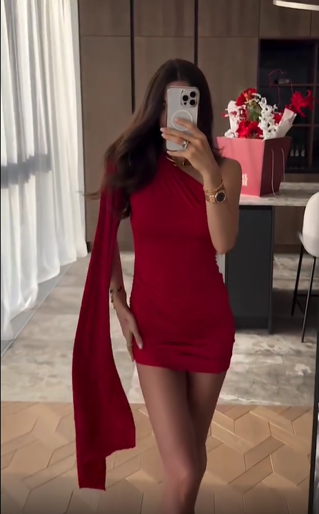 Vestido de noche mini, sexy, ajustado, rojo, de un solo hombro, TP2293