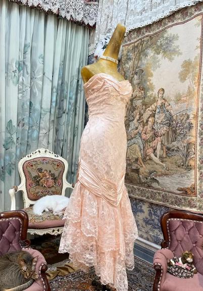 Vestido de noche largo con escote corazón, sin tirantes, de satén y lazo de encaje, color rosa, TP2380
