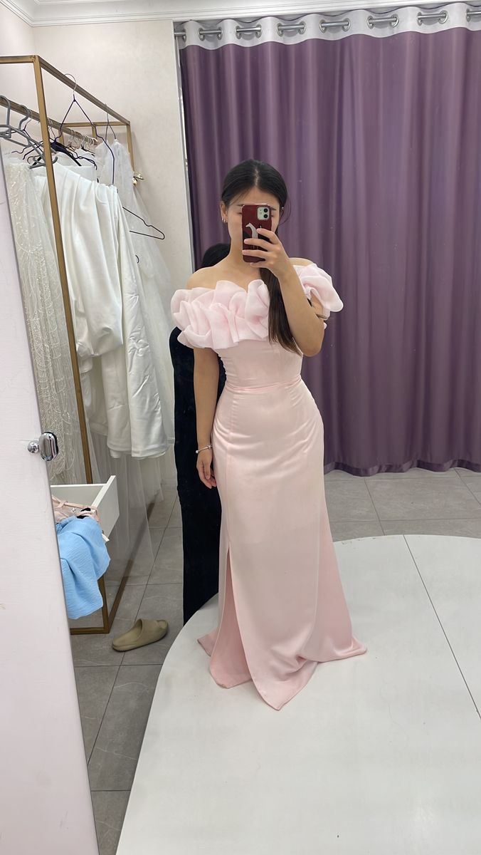 Elegante vestido de noche rosa con hombros descubiertos, corte sirena, largo hasta el suelo, con abertura para graduación, TP2508