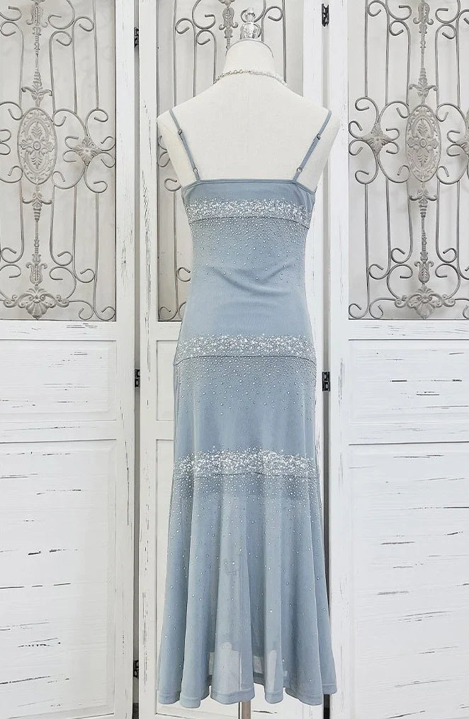 Vestido de fiesta de sirena con tirantes finos, sin mangas, sencillo, con lentejuelas azules, vestido de noche TP2510