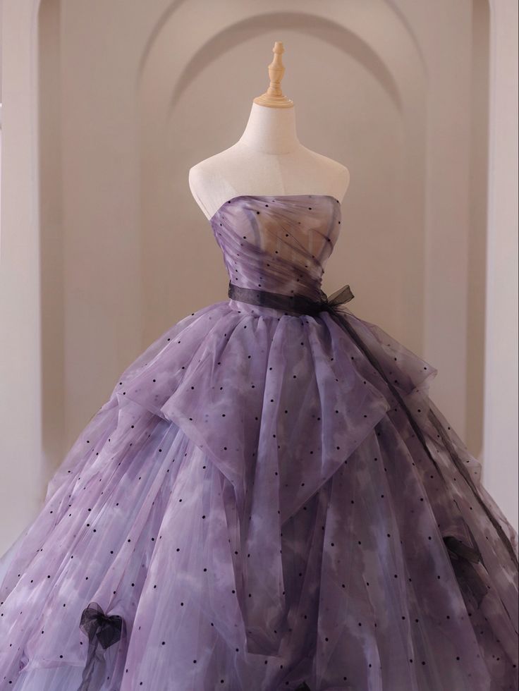 Vestido de fiesta largo de tul sin tirantes, corte A, color morado de ensueño, estilo princesa, TP2564