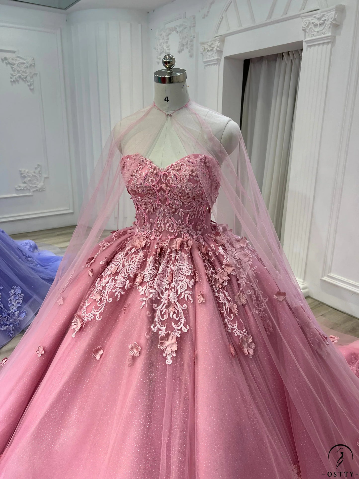 Vestido de princesa rosa sin tirantes, escote corazón, encaje, tul y cola, vestido de fiesta TP2685