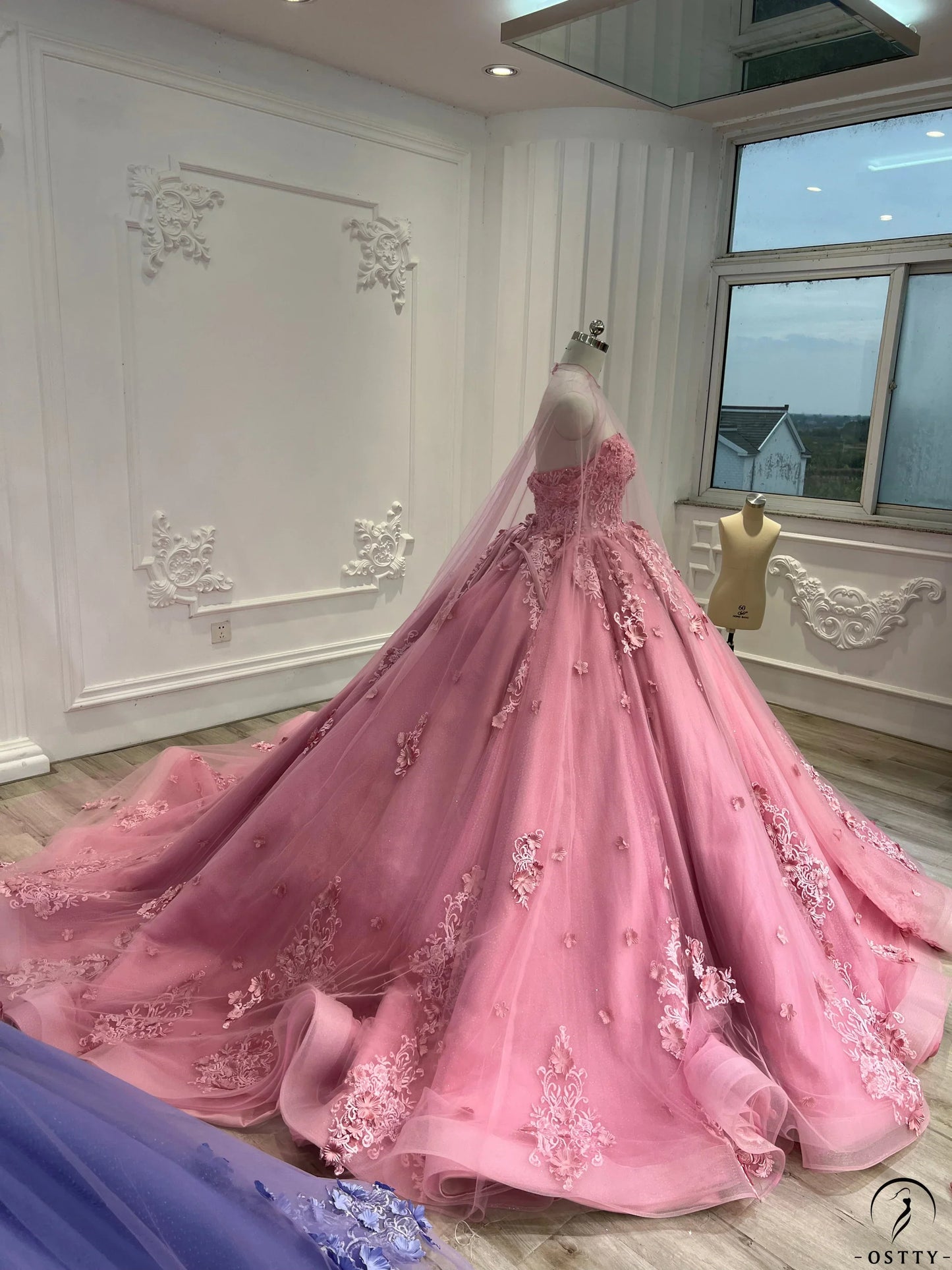 Vestido de princesa rosa sin tirantes, escote corazón, encaje, tul y cola, vestido de fiesta TP2685
