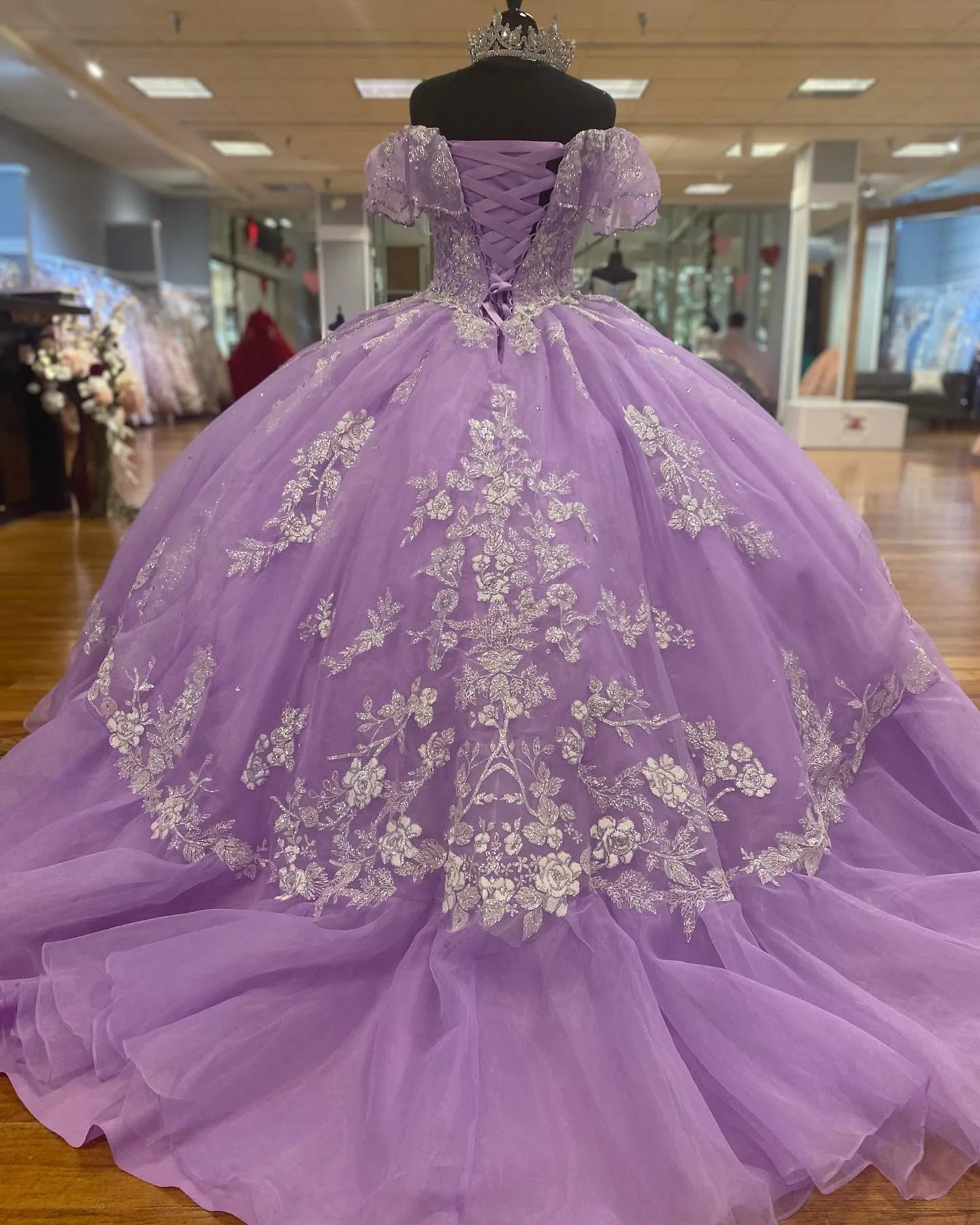 Vestido de fiesta de tul morado con hombros descubiertos, corte A, estilo fantasía, para noche y cumpleaños, TP2716