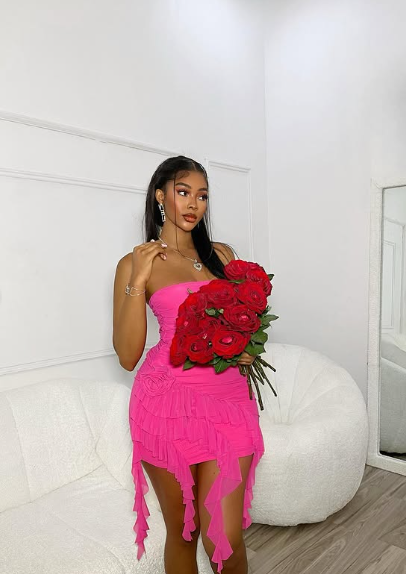 Sexy Hot Pink Strapless Ruffle Bodycon Mini Party Dress Homecoming Dress TP2733