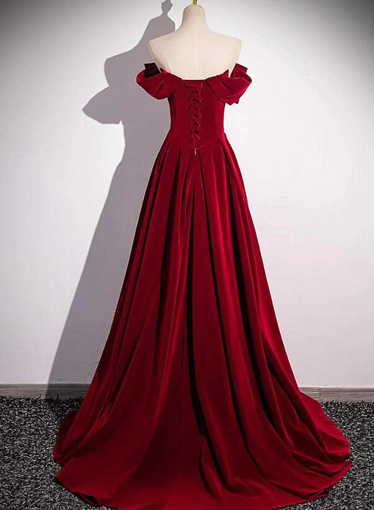 Elegant Burgundy Off-the-shoulder Sequin Beaded A-line Prom Dress Evening Dress TP2756