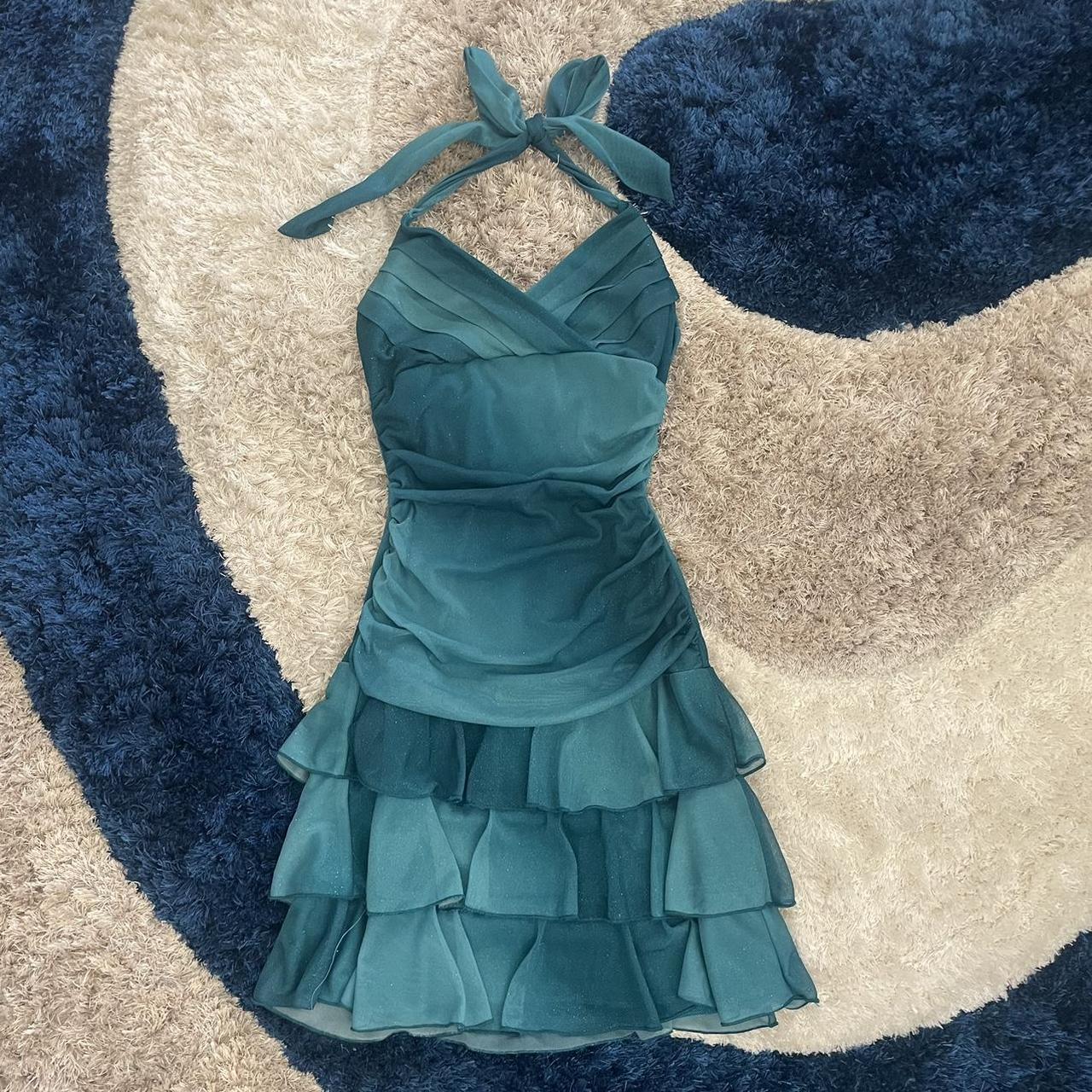 Beautiful Gradient Blue Halter Neck V Neck Chiffon Mini Party Dress Homecoming Dress TP2778