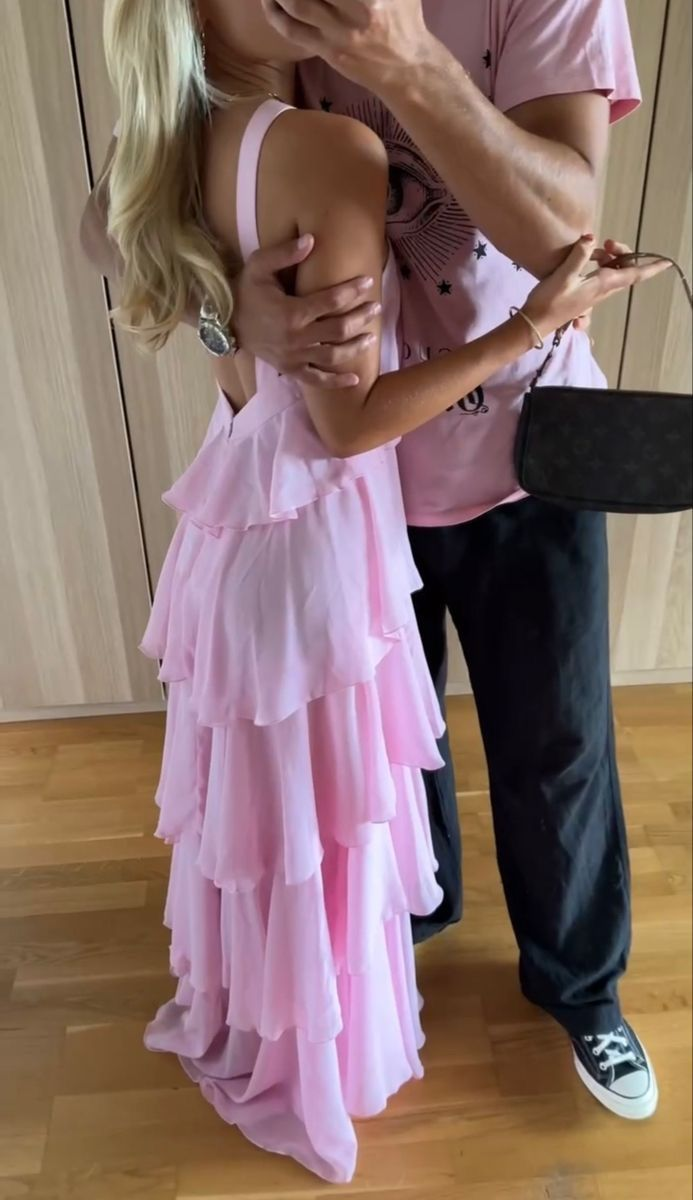 Vestido de fiesta rosa con corte en A y capas, vestidos de noche de gasa sin espalda
