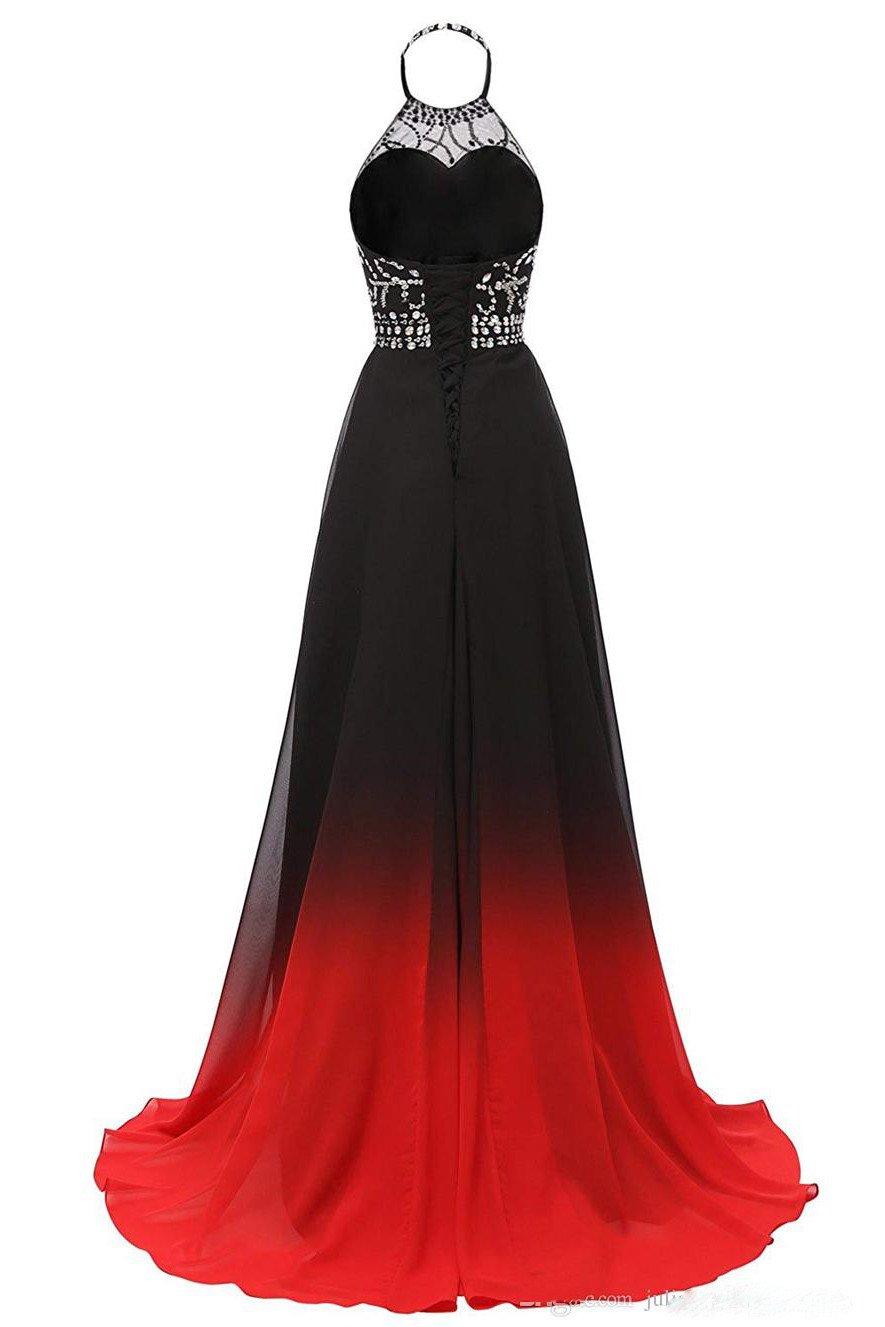 Halter Chiffon Backless Ombre Prom Dresses, Long Gradient Evening Dress With Beading MP35
