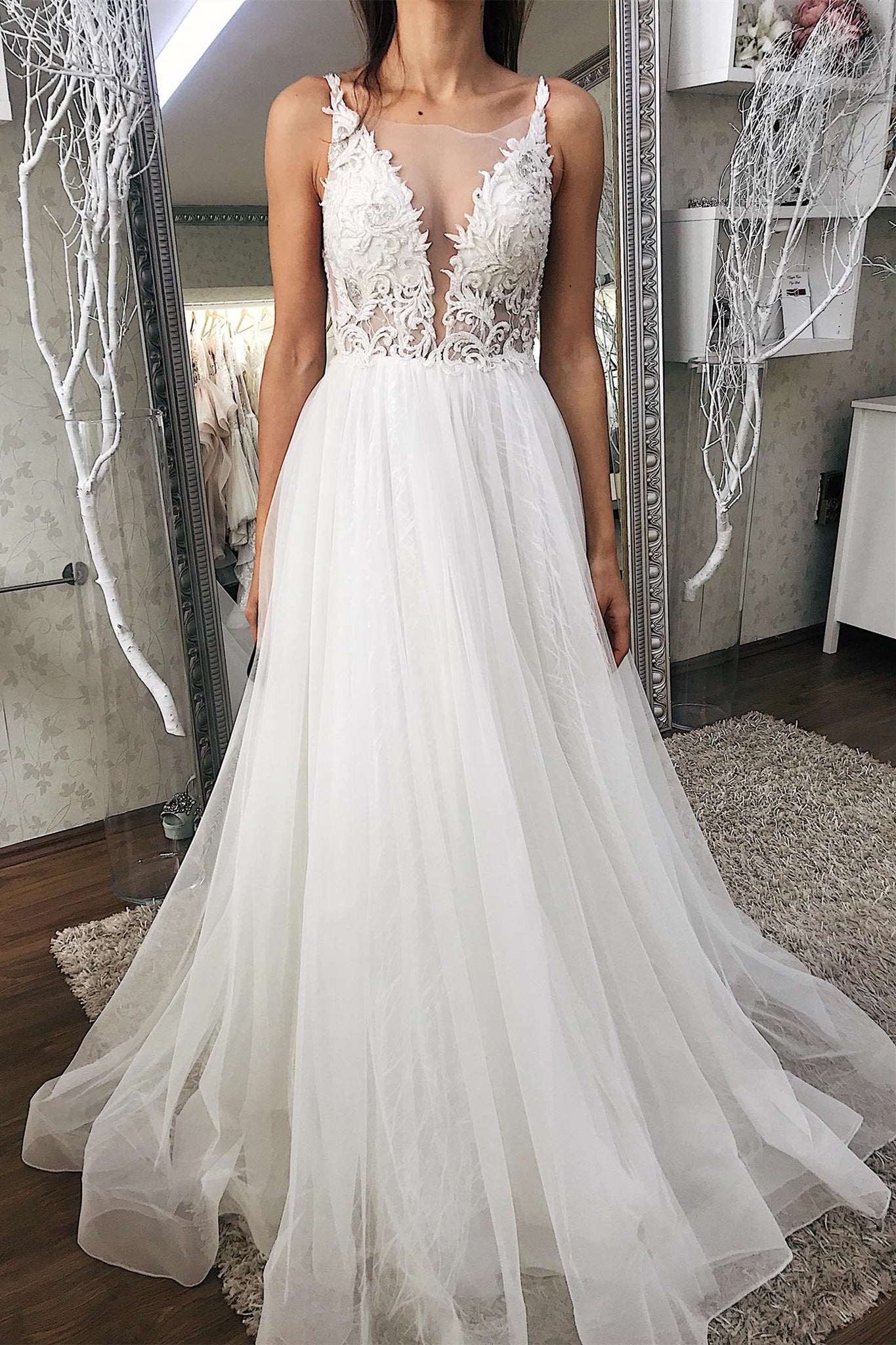 Vestidos de fiesta largos de encaje blanco con escote en V y espalda abierta, vestido de novia de encaje blanco, vestidos de noche formales para mujer