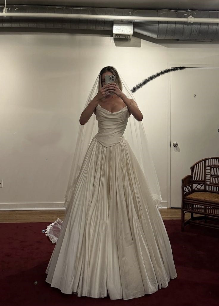 Vestido de novia modesto, vestido de fiesta sin tirantes, blanco, de satén, largo, para novias, W0121