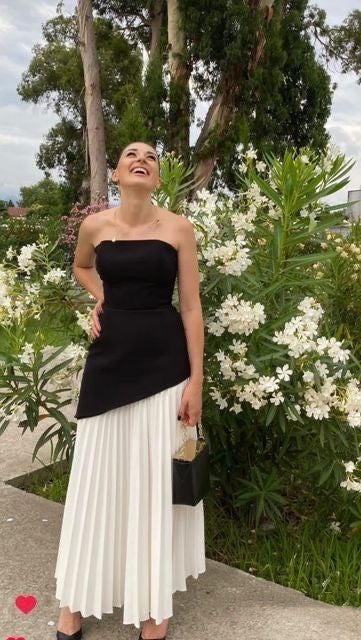 Vestido negro sencillo de corte A sin tirantes para 20 cumpleaños, vestido largo de fiesta, atuendos de cumpleaños para mujer W0158