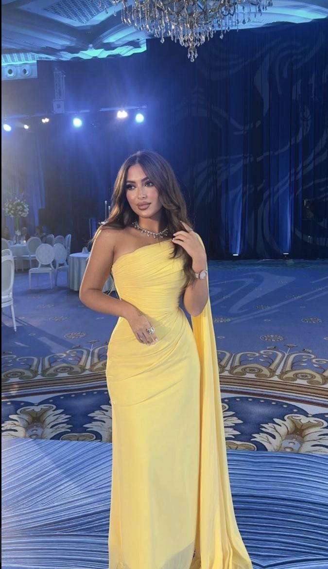Modest Sheath One Shoulder Yellow Prom Dresses Formal Summer Spring Wedding Guest Dresses Wedding Guest Outfit W0181