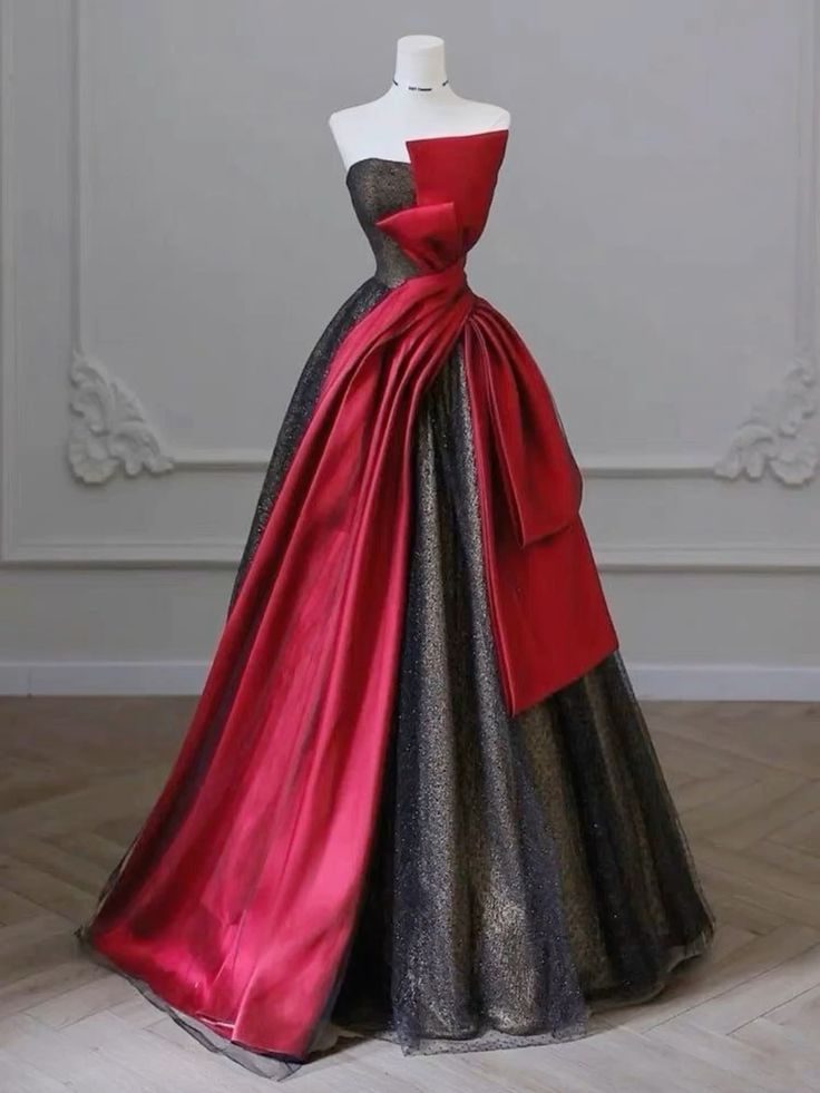 Hermoso vestido de fiesta rojo largo sin tirantes para quinceañera, vestido formal de 15 años, vestido de dulce 16 W0323