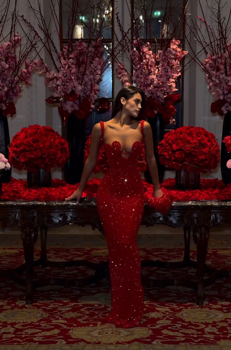 Modest Sheath Straps Red Sequin Formal Gown 23rd Birthday Dress Prom Dresses 20th Birthday Outfits W0343