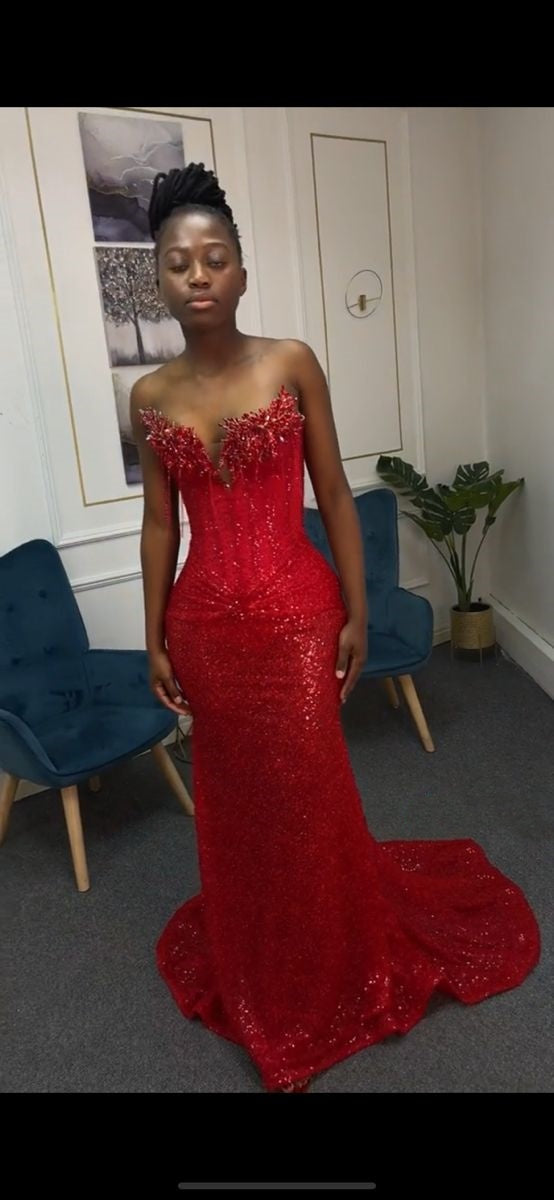 Modest Mermaid Sweetheart Red Sequin Formal Gown 20th Birthday Dress Prom Dresses 18th Birthday Outfits W0333