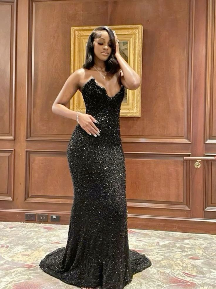 Vestido negro de fiesta con escote corazón y corte sirena sexy para cumpleaños número 23, vestidos de fiesta negros para niña, atuendos para cumpleaños número 20, W0370