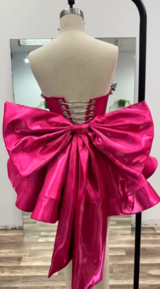 Elegante vestido de fiesta sin tirantes negro para niña, vestidos de cumpleaños de verano para adolescentes, vestido rosa Hoco, minivestido para cumpleaños número 18, vestidos de cóctel W0485