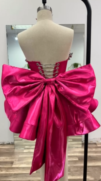Elegante vestido de fiesta sin tirantes negro para niña, vestidos de cumpleaños de verano para adolescentes, vestido rosa Hoco, minivestido para cumpleaños número 18, vestidos de cóctel W0485