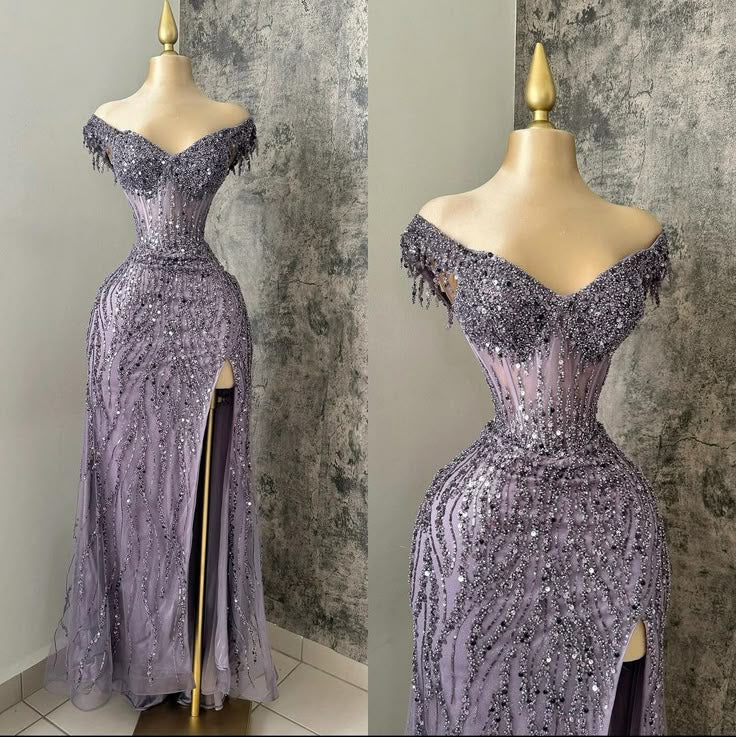 Vestido de fiesta de sirena sexy con hombros descubiertos y abertura en forma de uva, con lentejuelas, para verano, color negro, para niñas, para cumpleaños, W0514