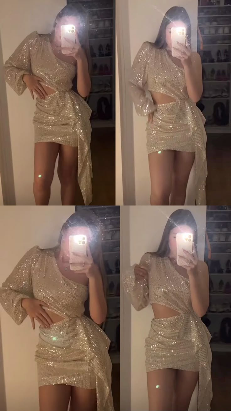 Vestido corto de fiesta con lentejuelas y un hombro al descubierto, color champán, para verano, para escuela secundaria, cóctel, cumpleaños, W0588
