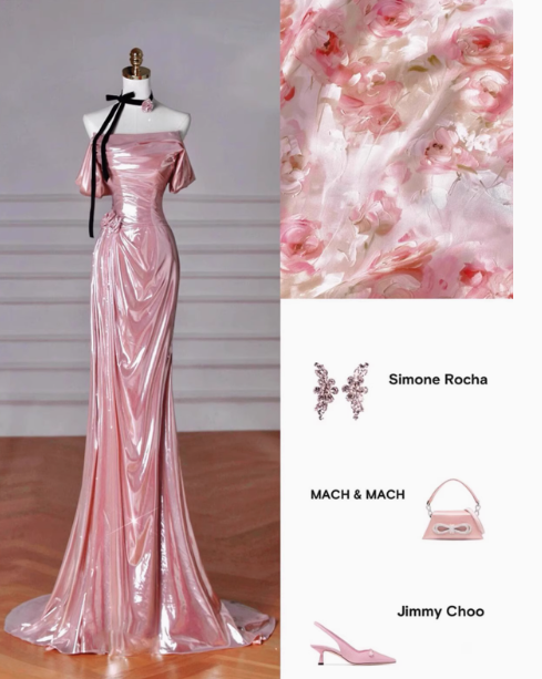 Vestido de fiesta largo con lentejuelas rosas y hombros descubiertos, estilo sirena, elegante, para invitadas de boda de verano, W0732