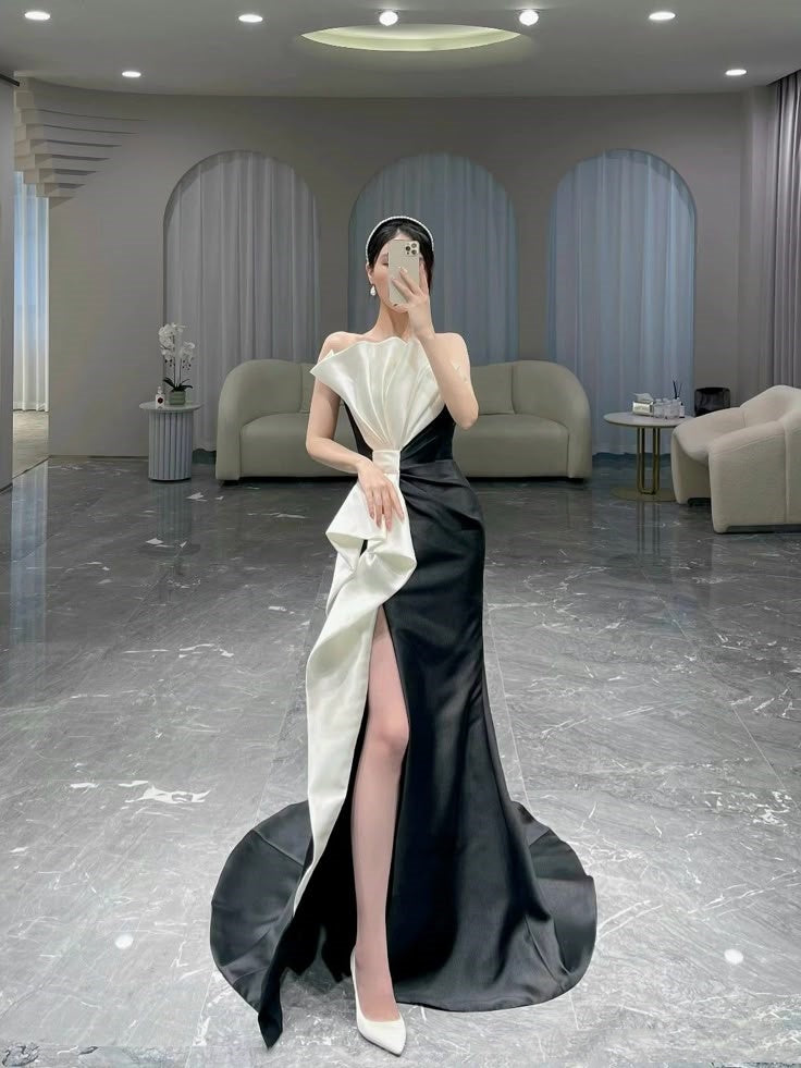 Elegante vestido de fiesta largo de satén negro sin tirantes, estilo sirena, para verano, para 20 cumpleaños y 18 años, W1031