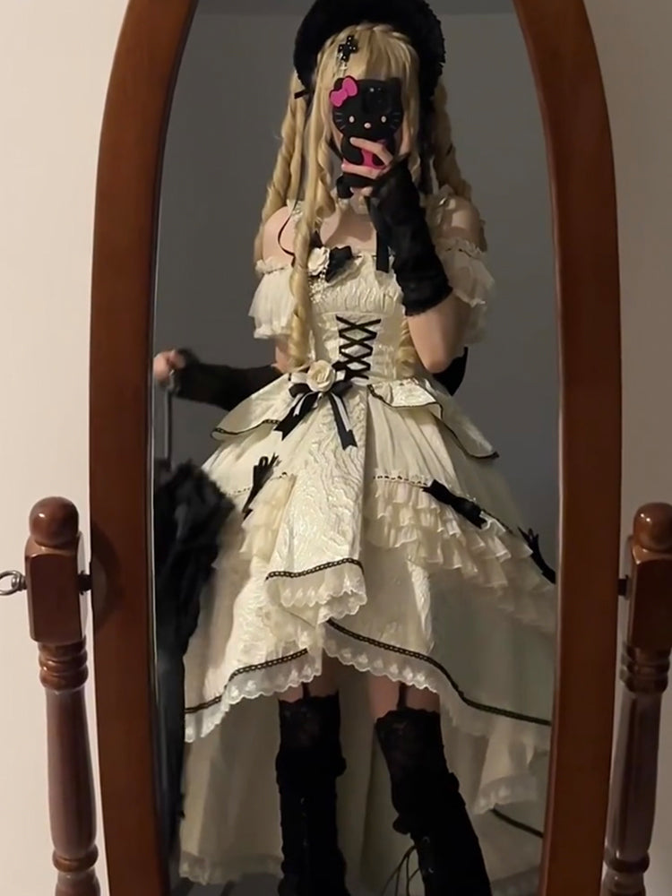 Vestido de fiesta vintage de encaje con hombros descubiertos para verano, para 18 cumpleaños, con mangas, estilo lolita, W1118