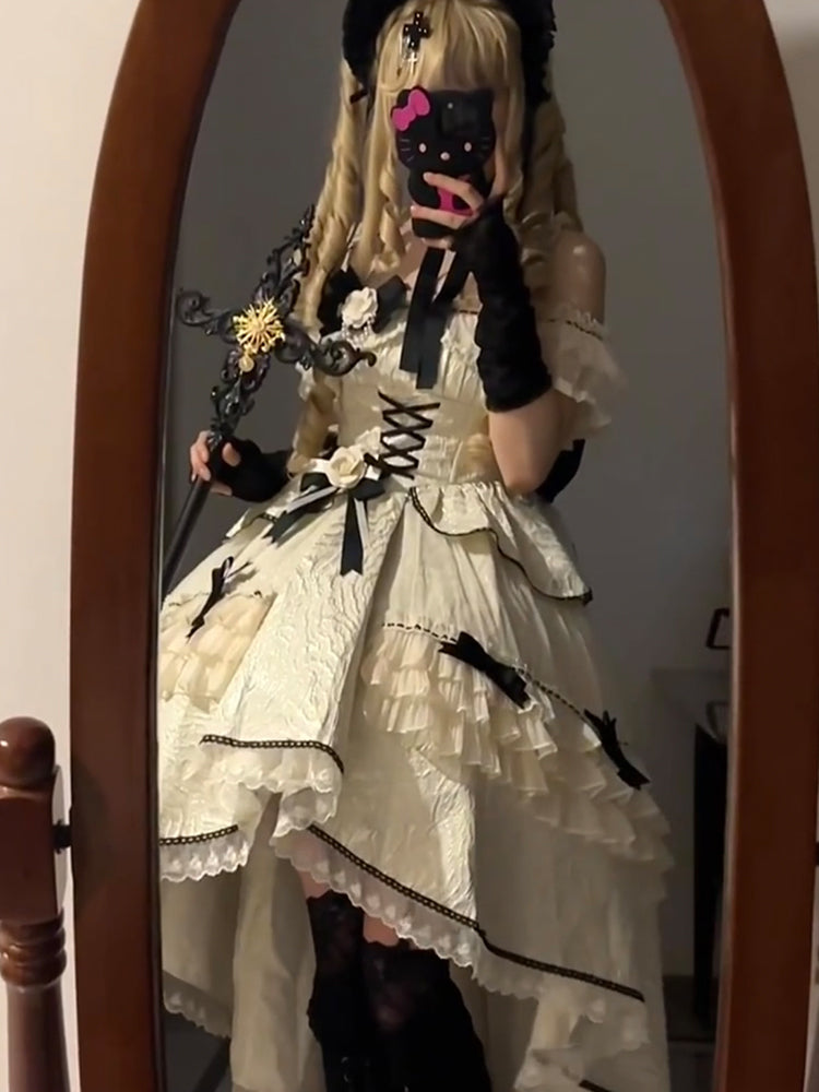 Vestido de fiesta vintage de encaje con hombros descubiertos para verano, para 18 cumpleaños, con mangas, estilo lolita, W1118