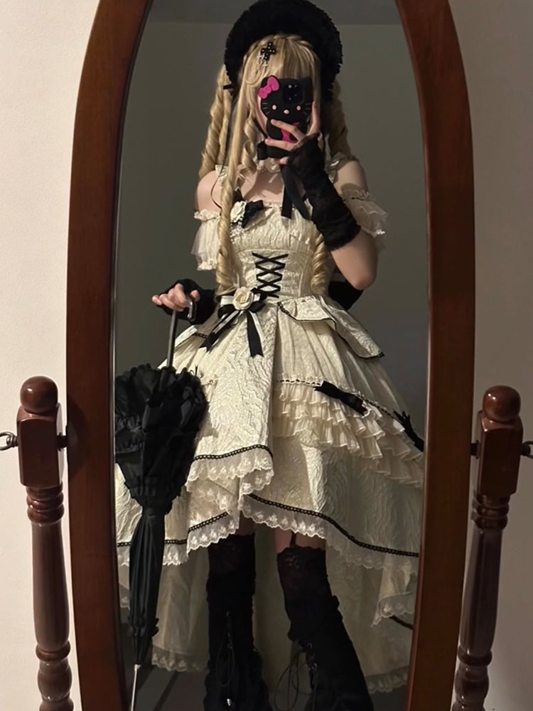 Vestido de fiesta vintage de encaje con hombros descubiertos para verano, para 18 cumpleaños, con mangas, estilo lolita, W1118