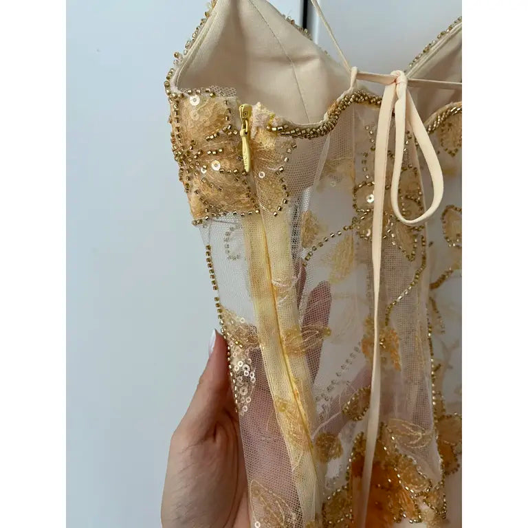 Vestido corto de fiesta con tirantes finos, corte A, lentejuelas doradas, para octavo grado, de verano, para escuela secundaria, para cumpleaños, W1150
