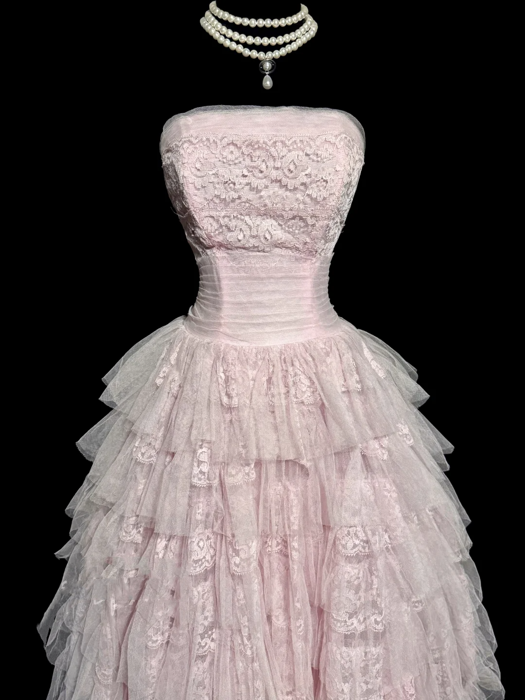 Hermoso vestido de fiesta sin tirantes de tul rosa claro, largo, para quinceañera, formal, de 15 años, para dulces 16, W839