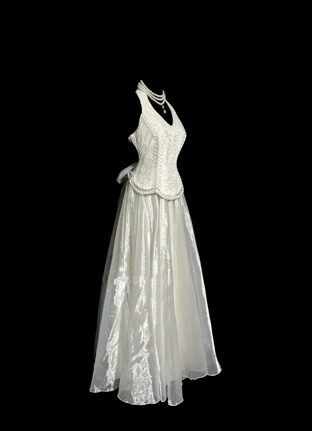 Vestido de novia vintage de los años 60, vestido de fiesta, cuello halter, blanco, sin mangas, encaje, vestidos de novia largos, elegantes vestidos de novia W840
