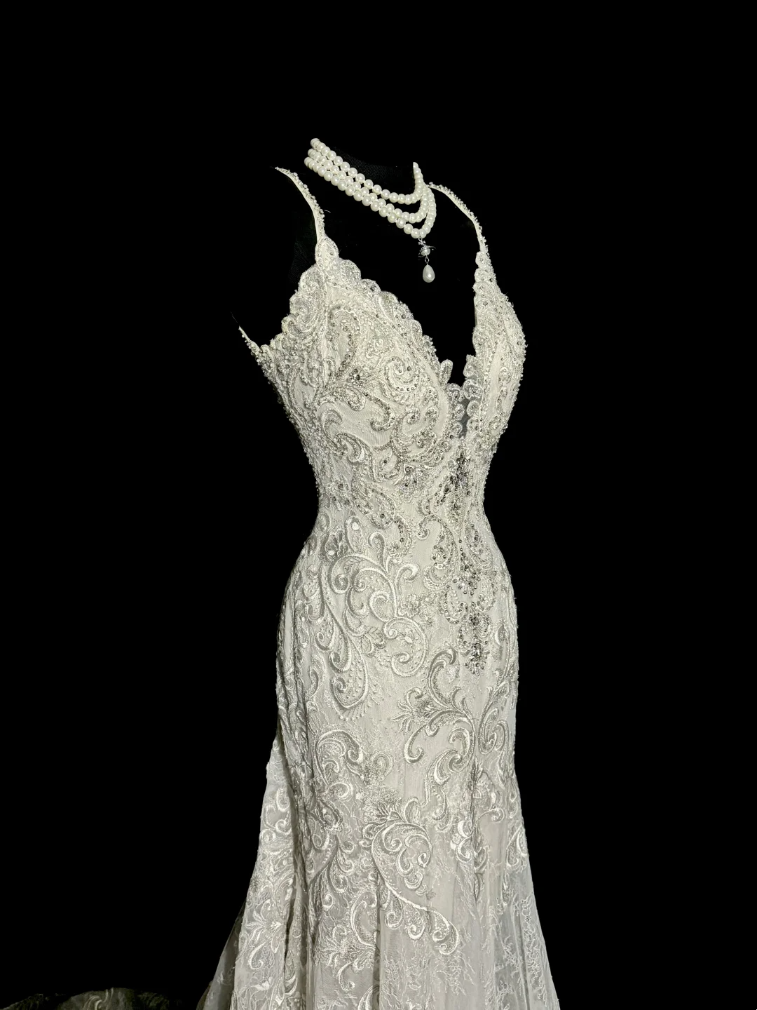 Vestido de novia vintage de sirena con tirantes finos y encaje, largo, estilo retro, W877