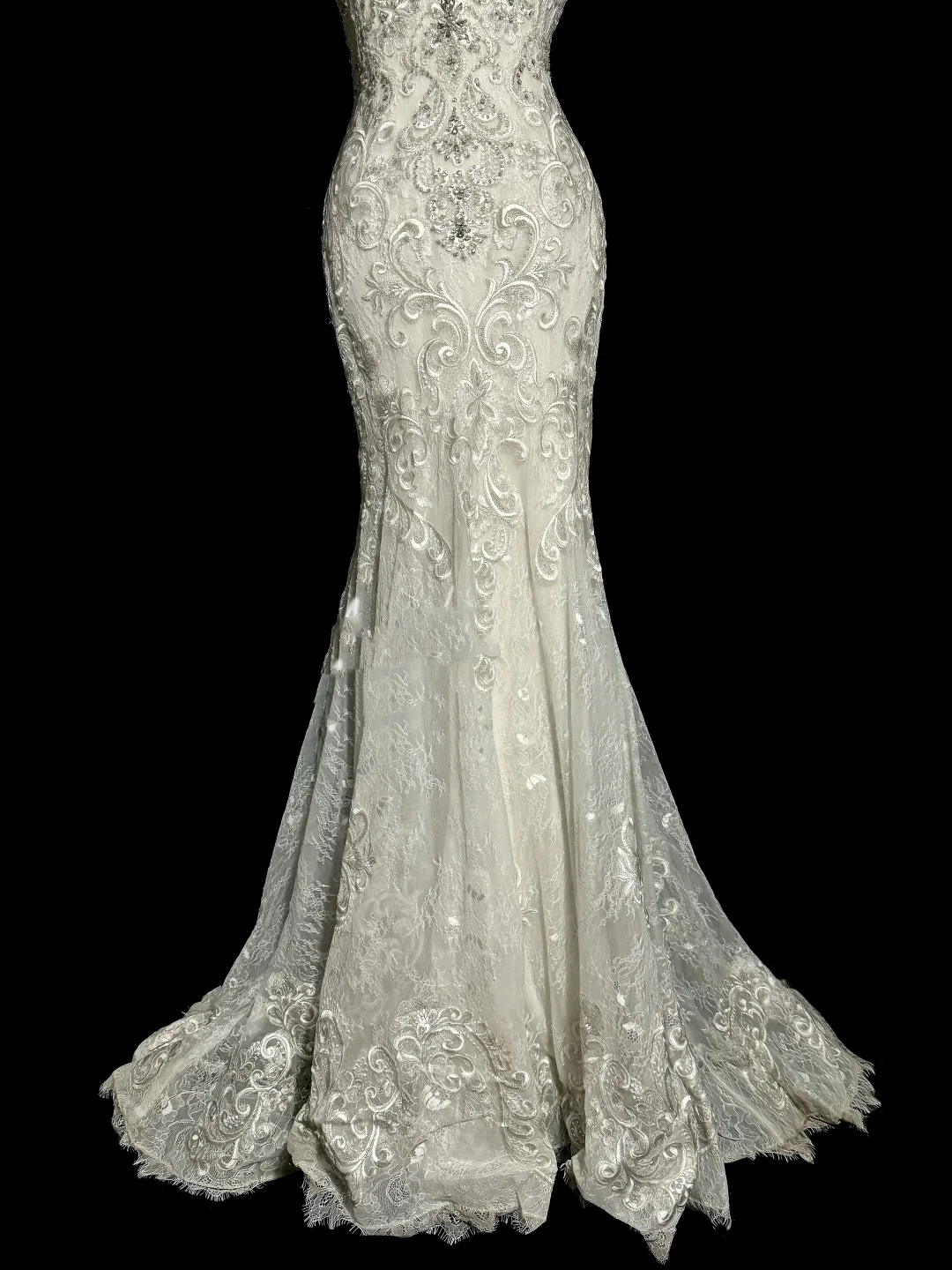 Vestido de novia vintage de sirena con tirantes finos y encaje, largo, estilo retro, W877