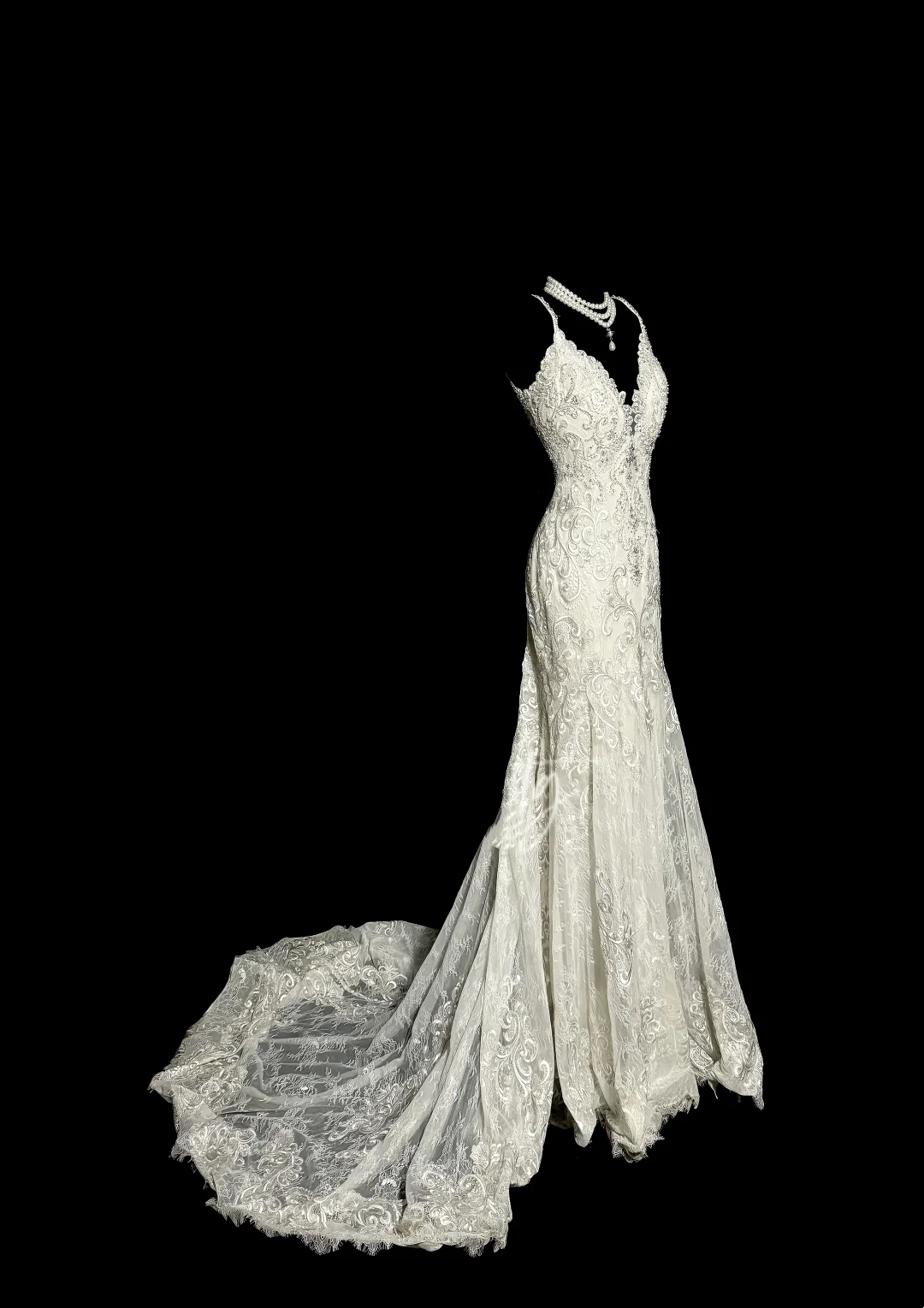 Vestido de novia vintage de sirena con tirantes finos y encaje, largo, estilo retro, W877