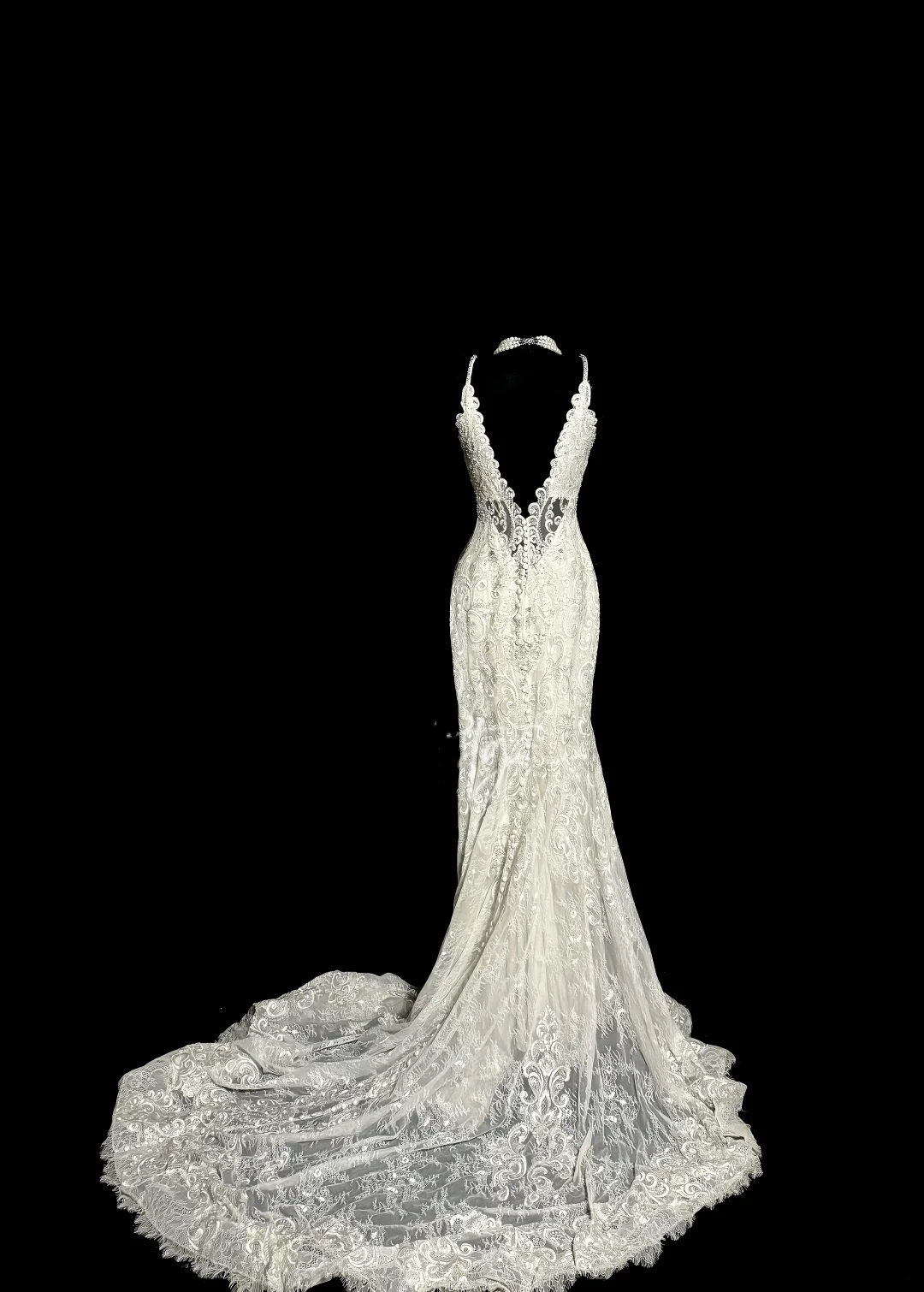 Vestido de novia vintage de sirena con tirantes finos y encaje, largo, estilo retro, W877