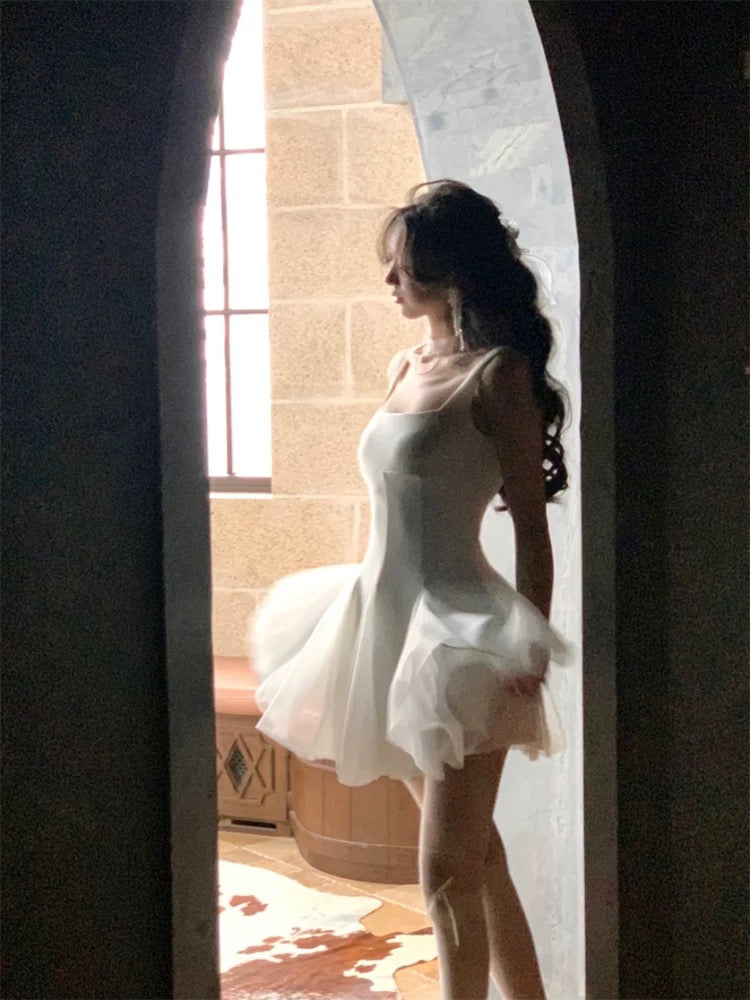 Bonito vestido blanco de verano para adolescentes, corte A, cuadrado, para 16 cumpleaños, minivestido de cóctel para 18 cumpleaños, W884