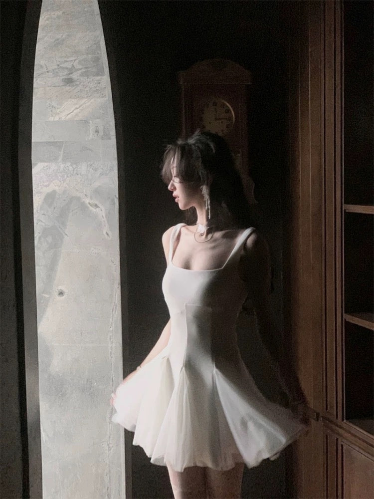 Bonito vestido blanco de verano para adolescentes, corte A, cuadrado, para 16 cumpleaños, minivestido de cóctel para 18 cumpleaños, W884