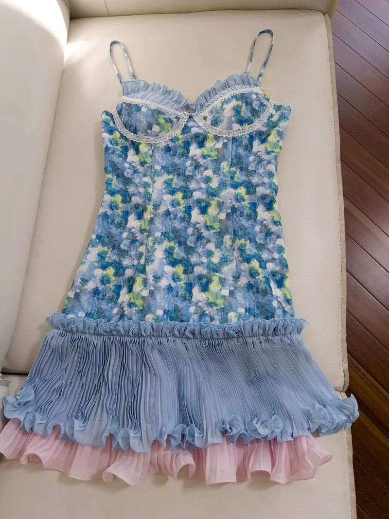Bonito vestido de verano con tirantes finos, corte A, floral, para adolescentes, para cumpleaños número 16, minivestido para cumpleaños número 18, vestidos de cóctel para mujer W901