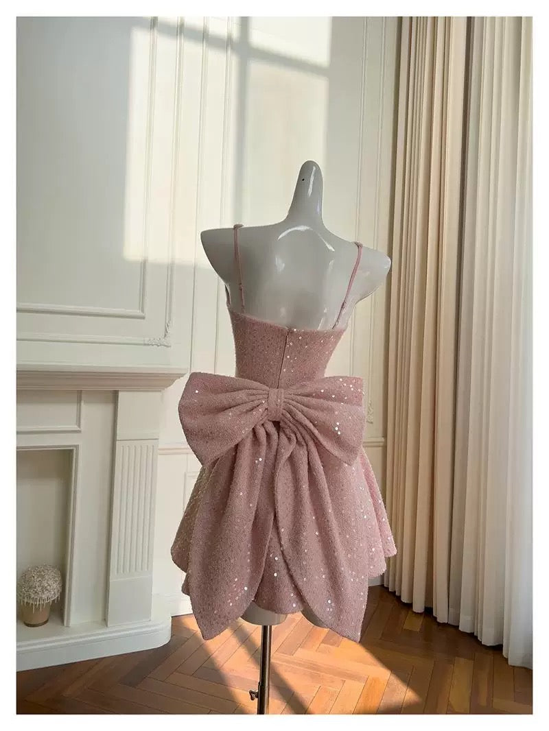 Vestido de fiesta con escote cuadrado y lentejuelas rosas para adolescentes, vestido de verano para 16 cumpleaños, minivestido para 18 cumpleaños, vestidos de cóctel para mujer W908