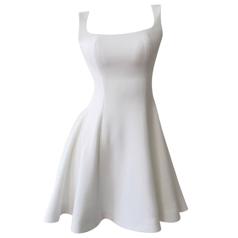 Vestido de fiesta de verano de satén blanco, sin mangas, estilo formal, corto, de corte A, cuadrado, para octavo grado, para escuela secundaria, cóctel, cumpleaños, W919
