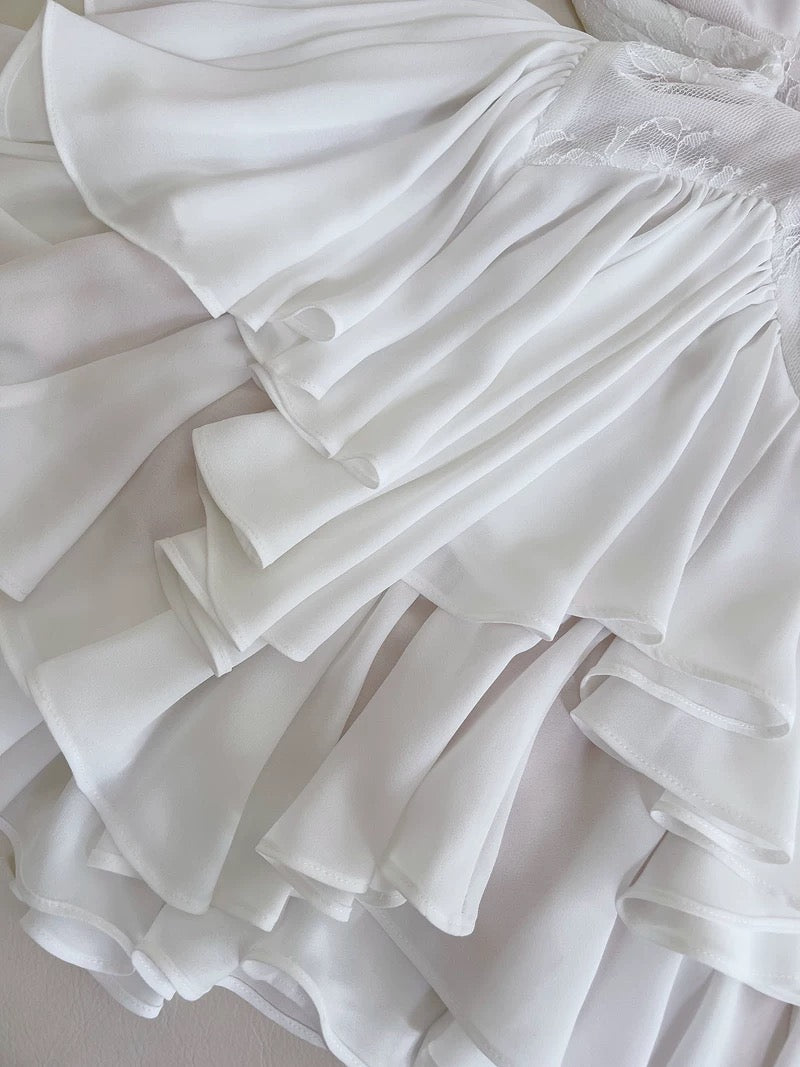 Vestido corto de encaje blanco con tirantes finos y corte en A para fiesta de 8.º grado, ideal para verano, para escuela secundaria, cóctel, cumpleaños, W965
